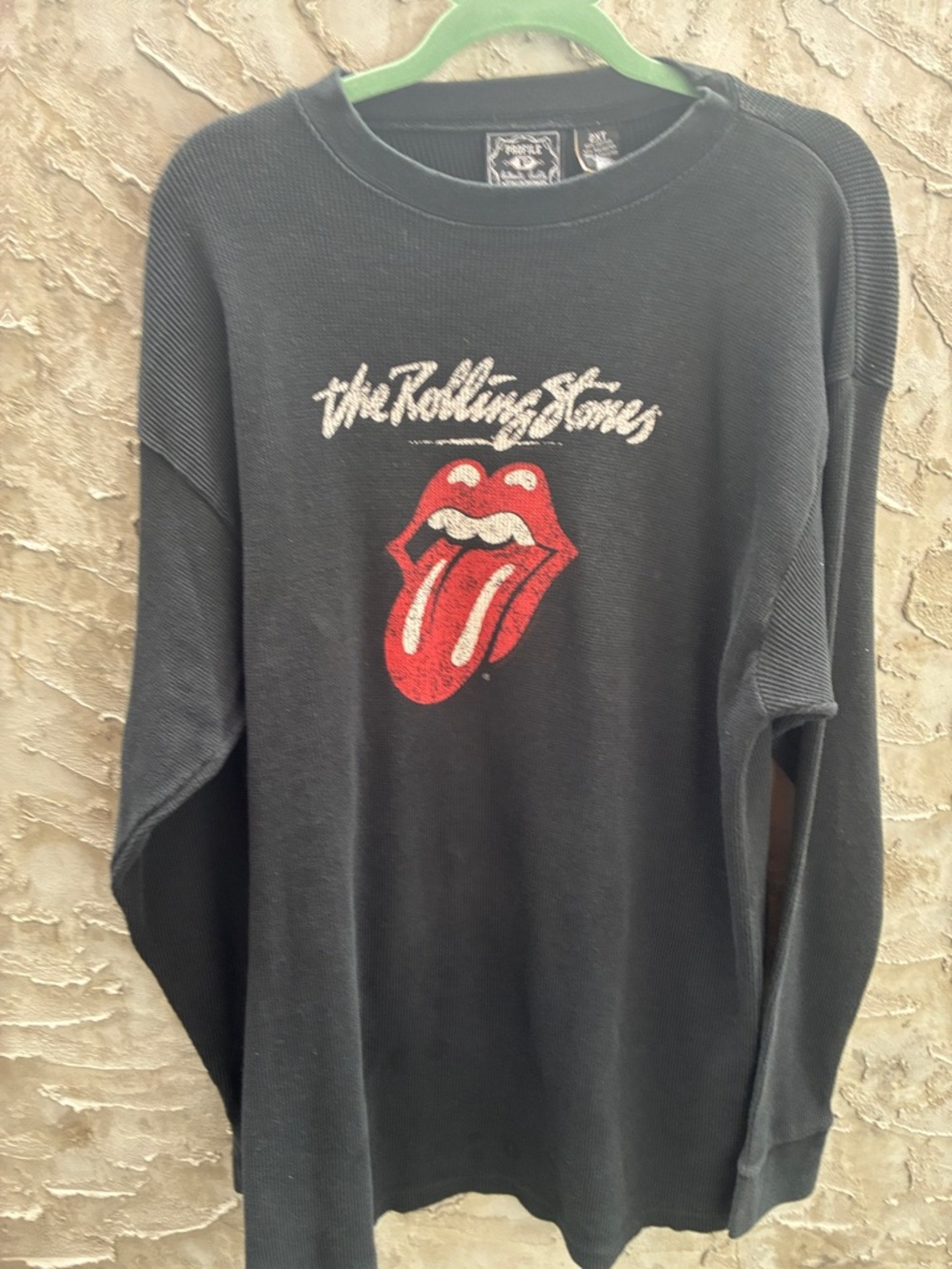 VTG Mens the Rolling Stones Black Waffle Knit Long Sleeve TShirt 2XT